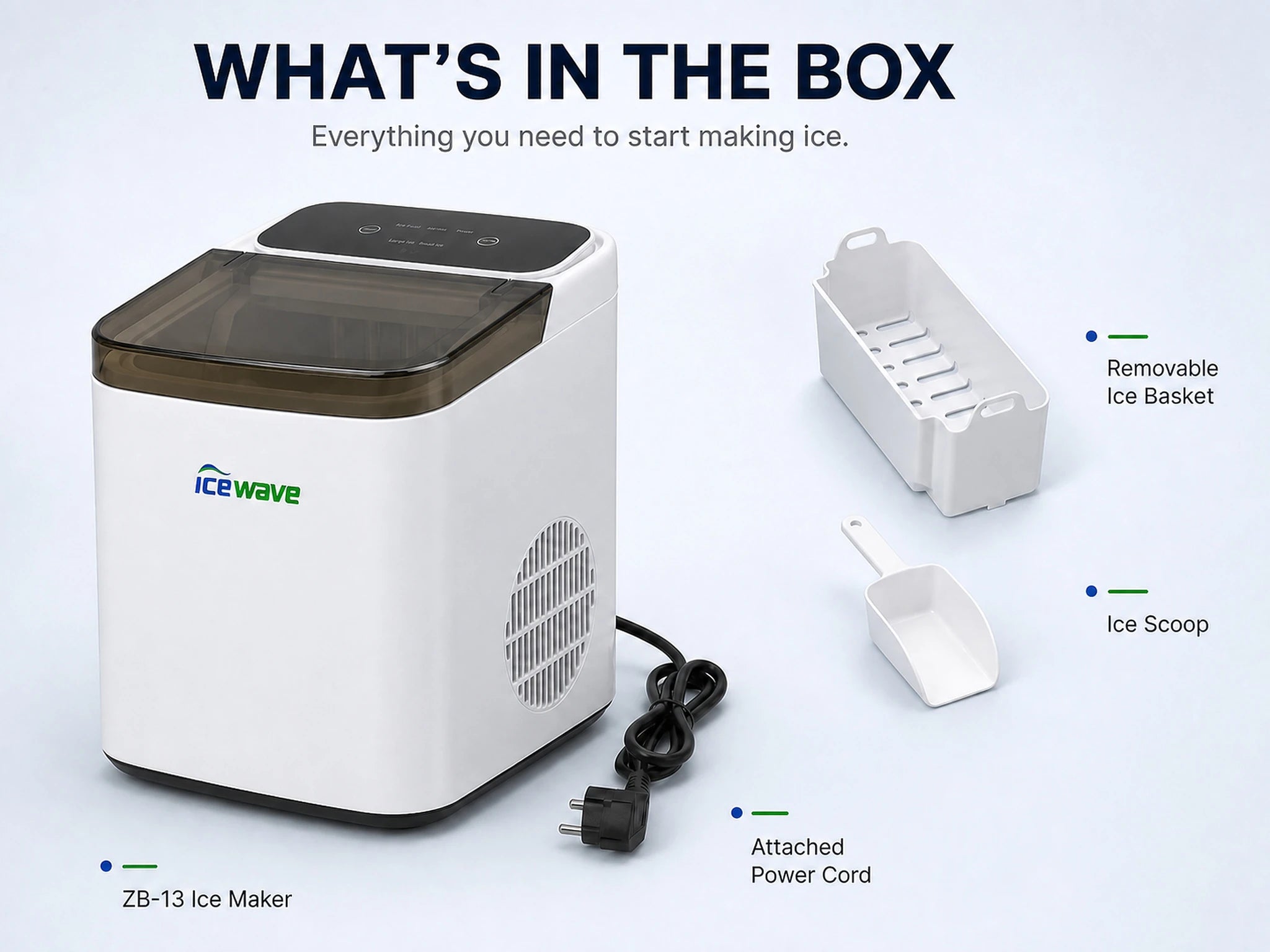 ICEWAVE Countertop Bullet Ice Maker – 2 Ice Sizes (ZB-13)