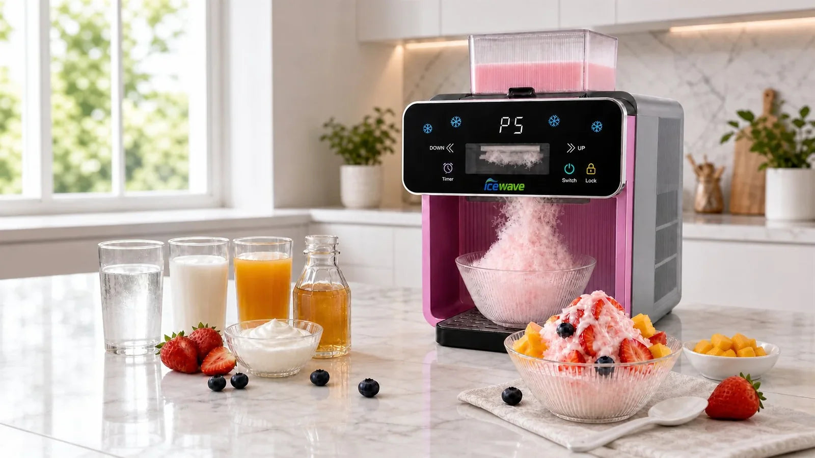 ICEWAVE snowflake ice machine creating dessert